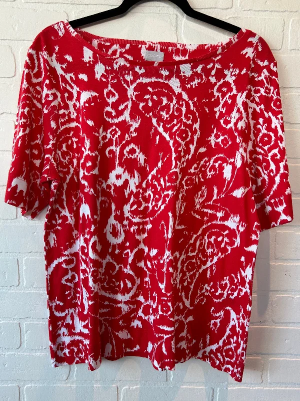 women's T-shirts with breastfeeding accessRed & White Top Short Sleeve Chicos, Size Xl