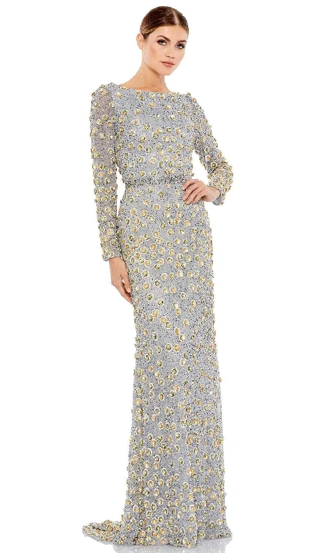 women's short-sleeved dressesMac Duggal 5437 - Bateau Beaded Evening Gown