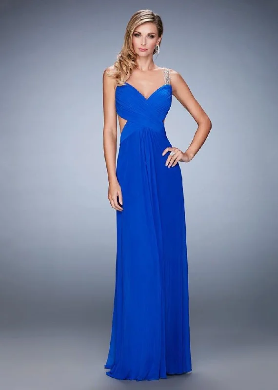 women's made-to-order dressesLa Femme - 22304SC Ruched V-Neck Column Evening Gown