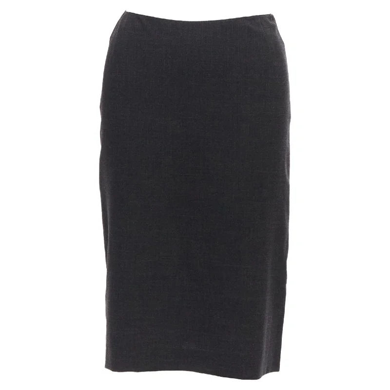 women's high-waisted skirtsPrada Virgin Wool Blend Darted Midi Pencil Skirt