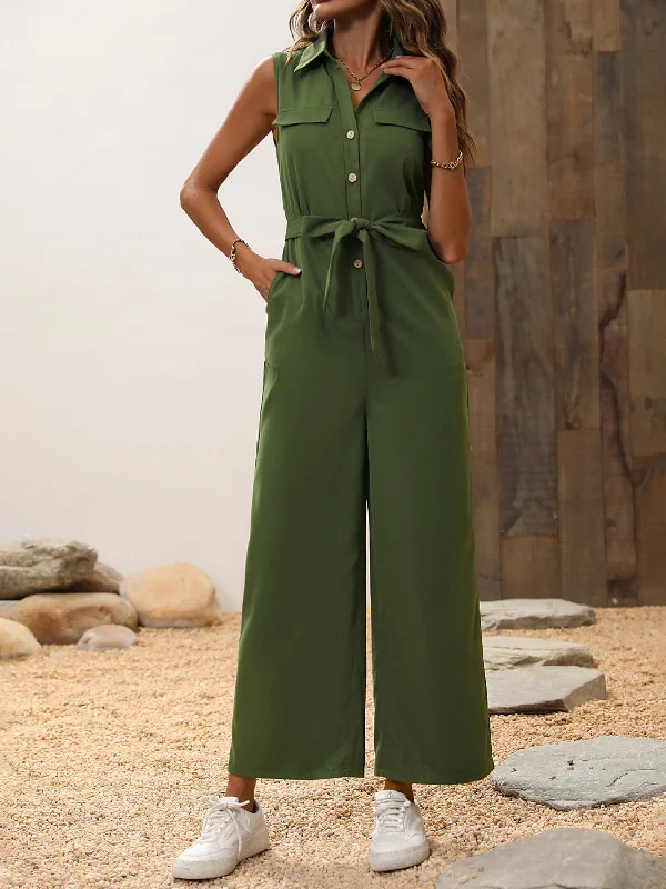 women's jumpsuits for lightweight designsTie Waist Sleeveless Wide Leg Jumpsuit