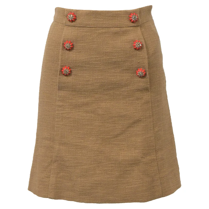 women's classic chiffon skirtsDolce and Gabbana Embellished Buttons Mini A-Line Skirt in Brown Wool