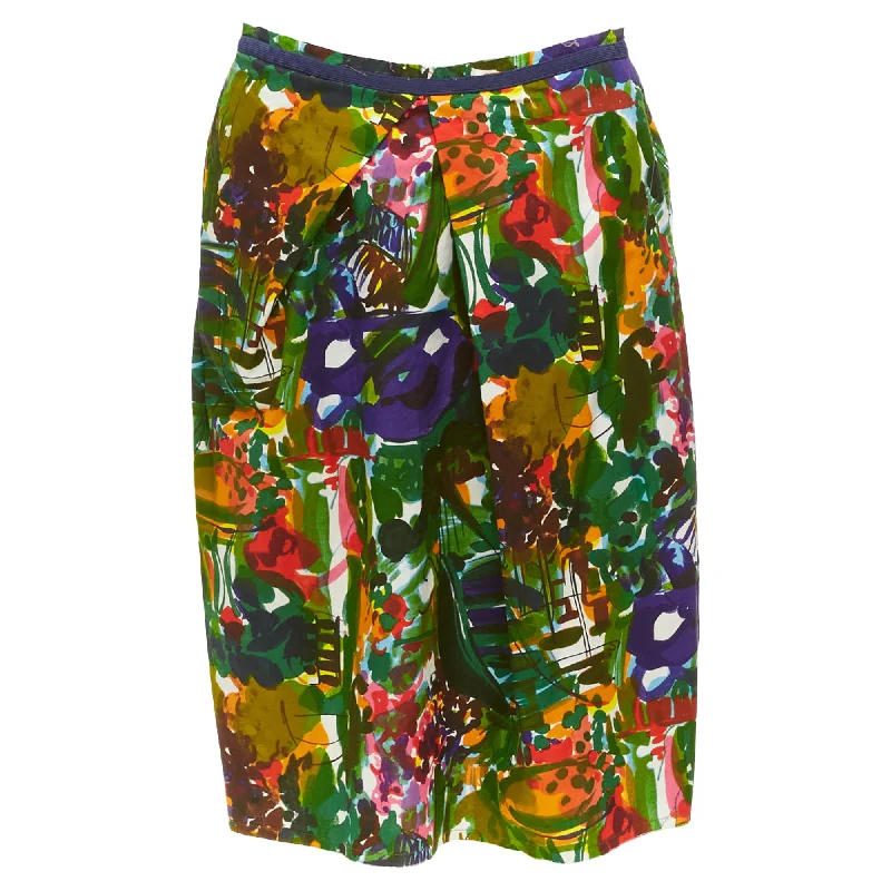 women's polyester skirtsMarni Floral Cotton Inverted Pleat Front Knee Skirt