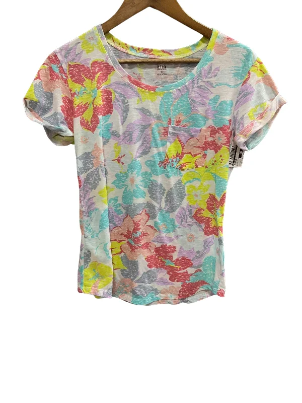 women's T-shirts with button-down frontsFloral Print Top Short Sleeve Basic Ana, Size S