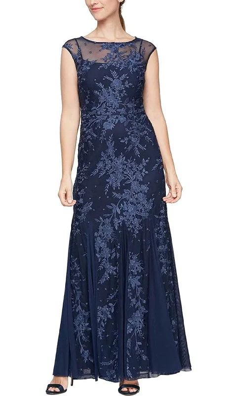 women's curve-hugging dressesAlex Evenings 81171251 - Cap Sleeve Embroidered Evening Dress