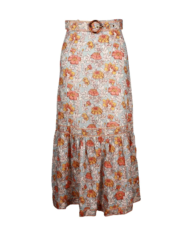 women's wrap skirtsZimmermann Andie Frill Hem Maxi Skirt in Floral Print Linen