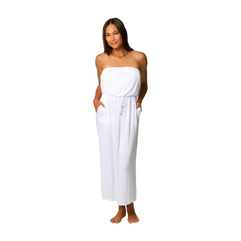 women's jumpsuits with metallic finishesJ Valdi Kira Jersey Sleeveless Jumpsuit Cover Up - White