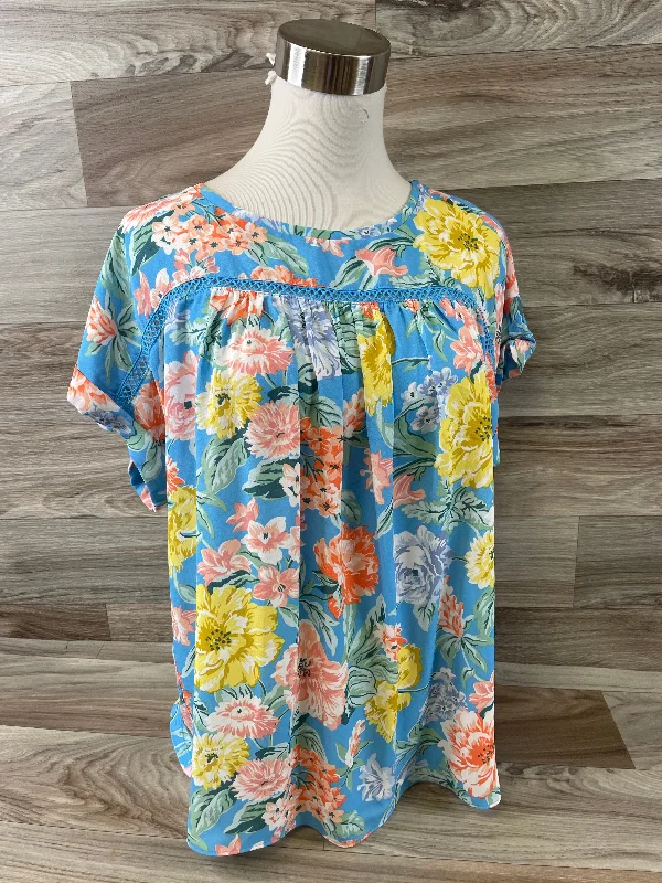 women's T-shirts with turtlenecksFloral Print Top Short Sleeve Loft, Size L