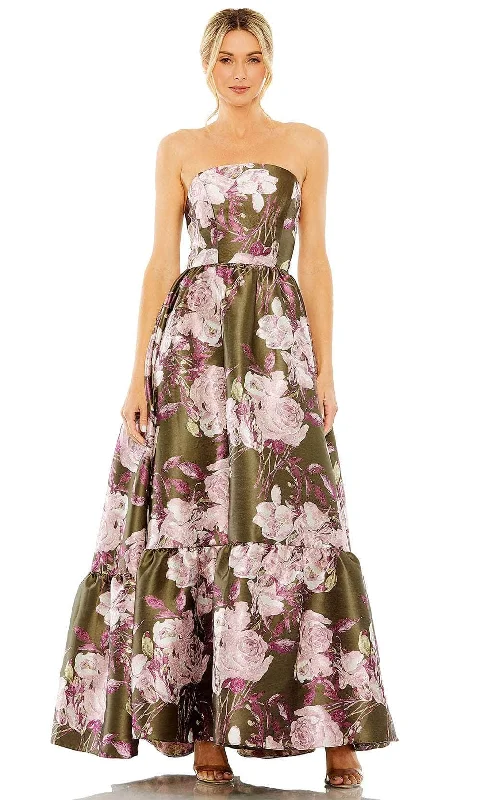 women's bell-sleeved dressesMac Duggal 11605 - Floral Straight-Across Evening Dress