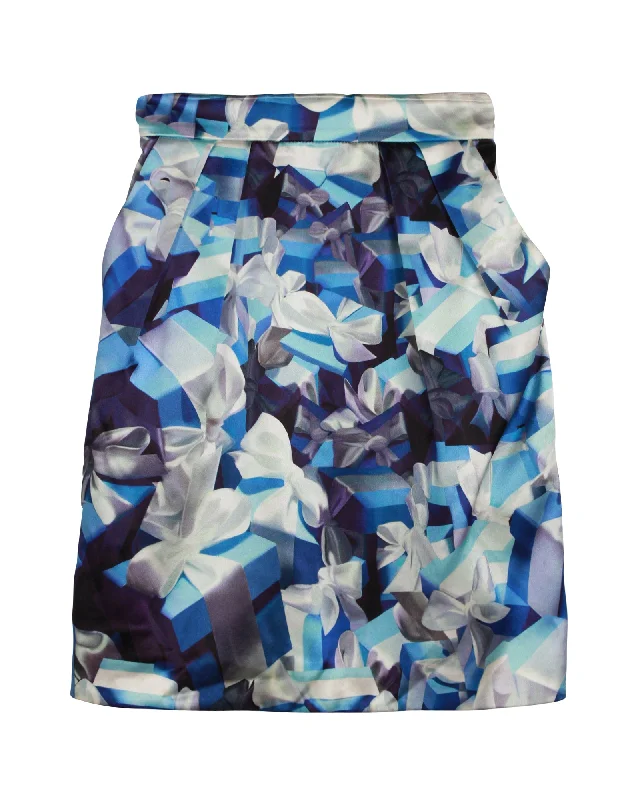 women's satin skirtsMary Katrantzou Printed Skirt in Blue Silk