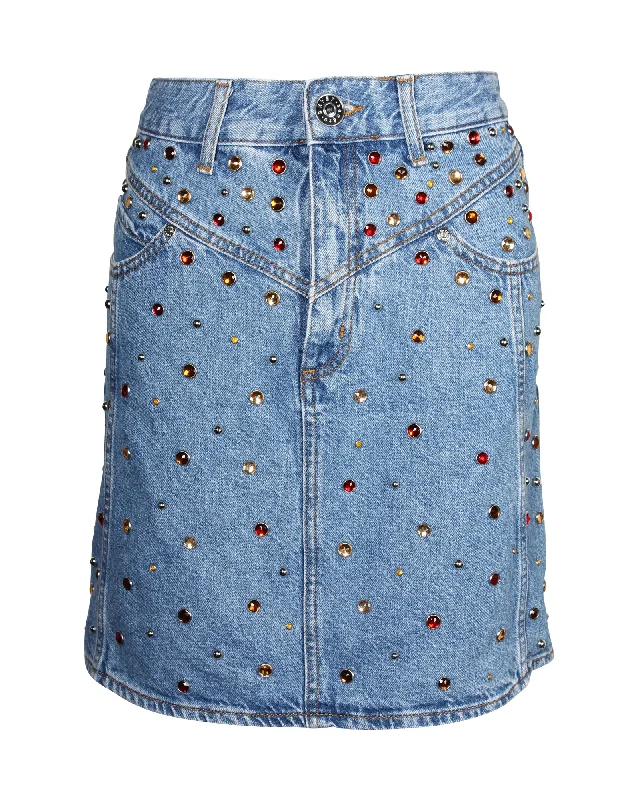 women's evening skirtsSandro Paris Rubyn Stud-embellished Skirt in Blue Cotton Denim