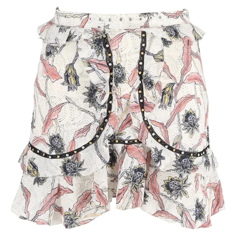 women's wrap skirtsIsabel Marant Ugi Embellished Ruffled Printed Mini Skirt In Multicolor Cotton