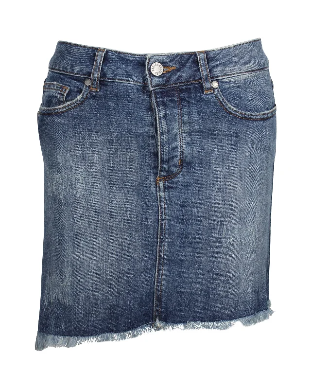 women's business skirtsZadig & Voltaire Distressed Mini Skirt in Blue Cotton Denim