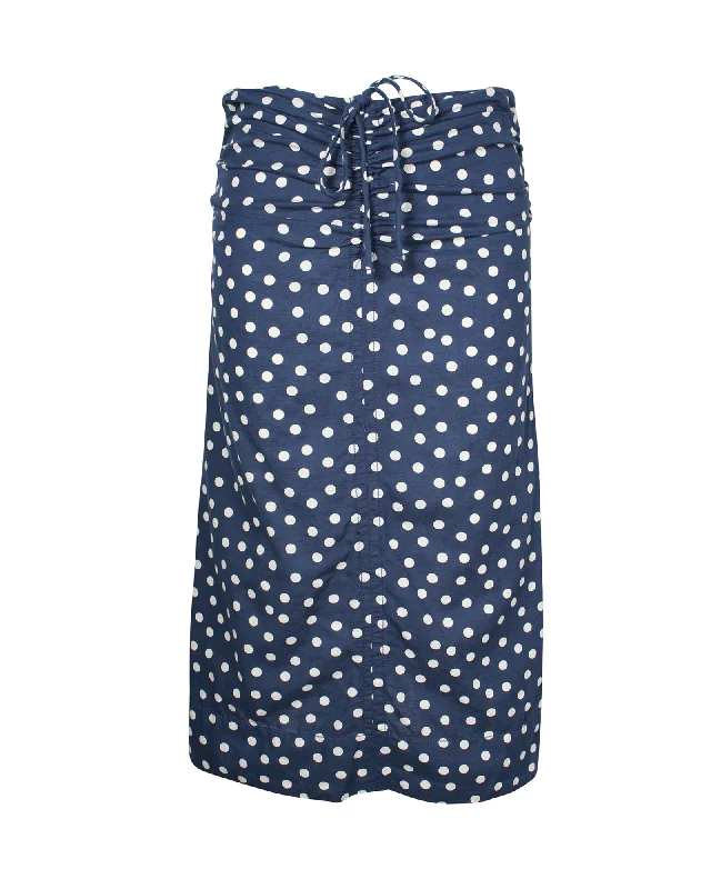 women's fitted skirtsA.P.C. Polka Dot Midi Skirt in Blue Cotton