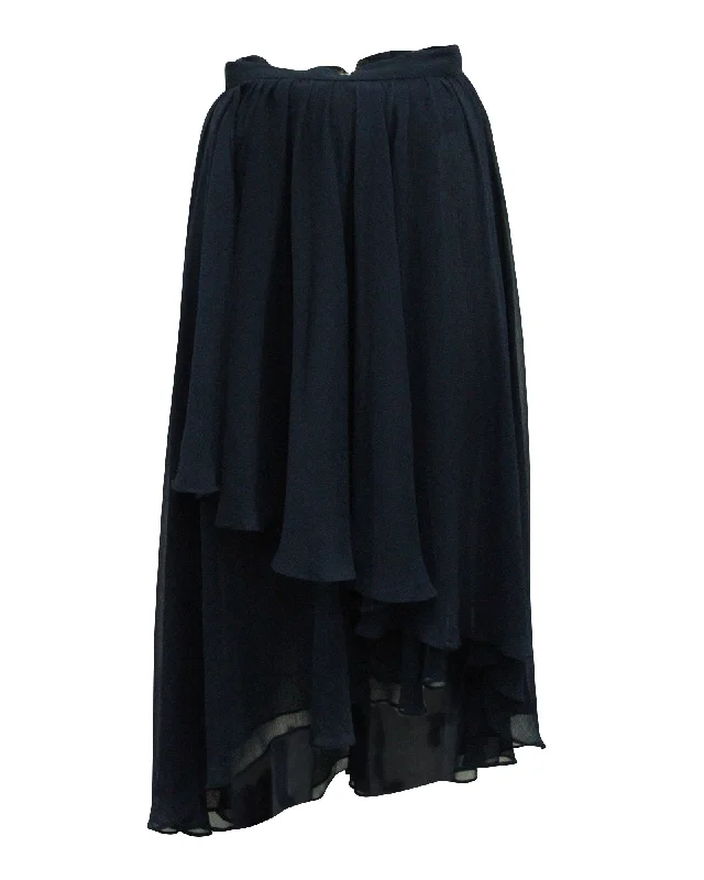 women's cotton skirtsAlice + Olivia Layered Asymmetrical Maxi Skirt in Navy Blue Polyester