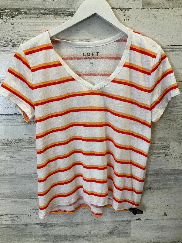 comfortable women's T-shirtsOrange & White Top Short Sleeve Loft, Size M