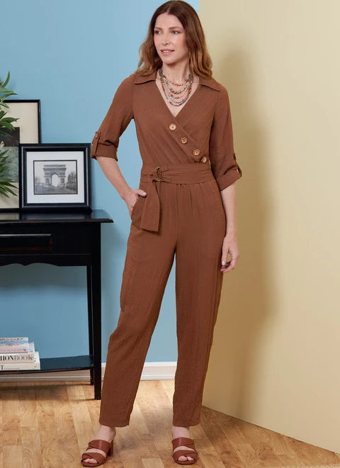 women's jumpsuits with metallic finishesButterick Jumpsuit, Sash and Belt B6881