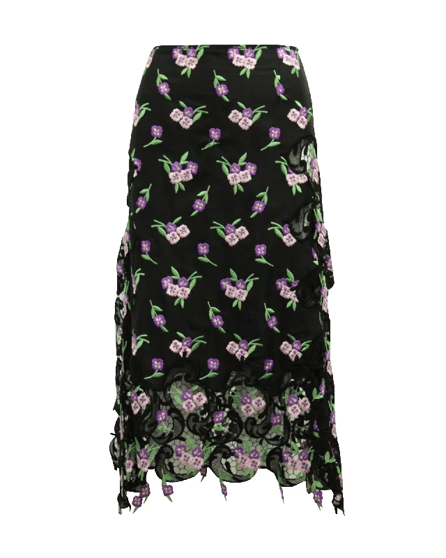 women's pencil pleat skirtsPaco Rabanne Floral Embroidered Skirt in Black Viscose