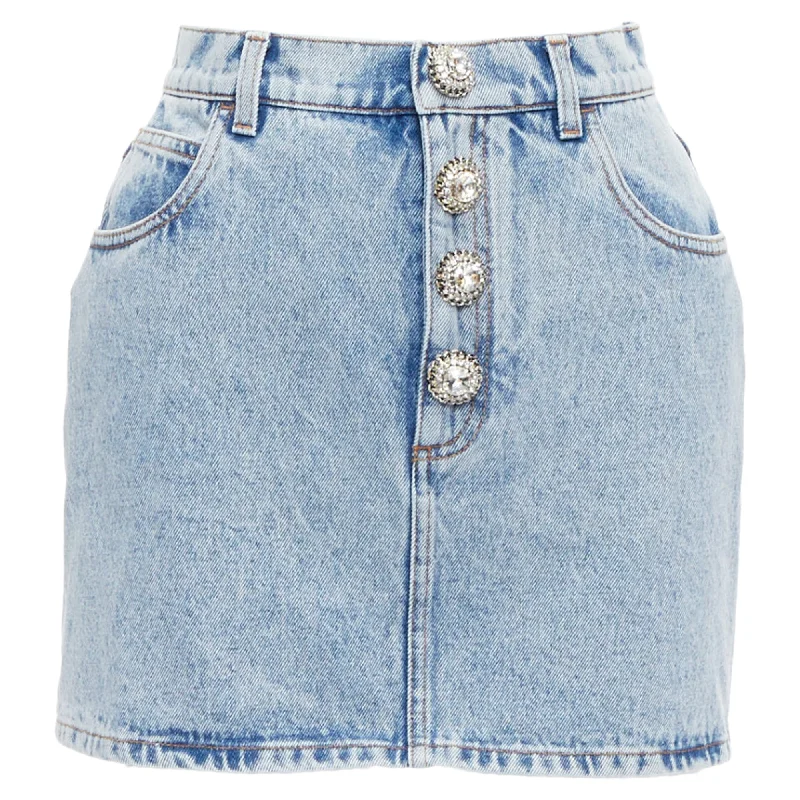 women's A-line skirtsAlessandra Rich Washed Denim Crystal Embellished Mini Skirt