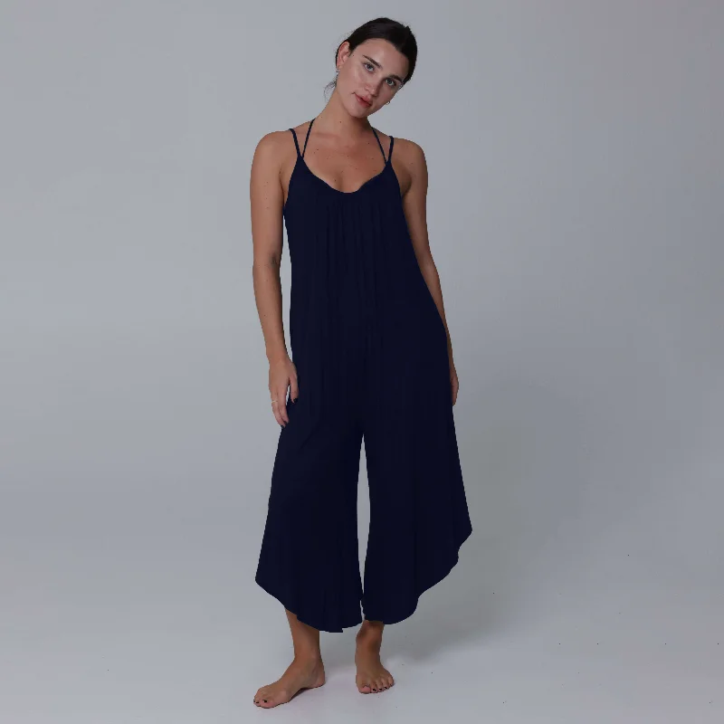 women's jumpsuits made of chiffonJ Valdi Kira Jersey Flowy Jumpsuit Cover Up - Navy