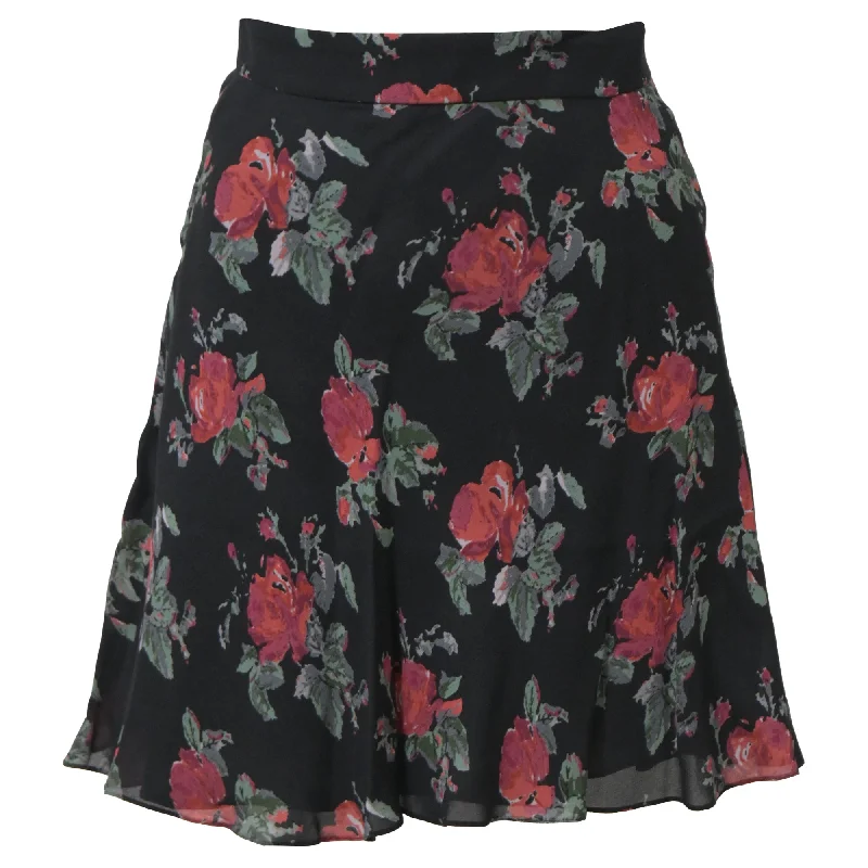 women's lightweight evening skirtsSaint Laurent Floral Print Mini A-Line Skirt in Multicolor Chiffon