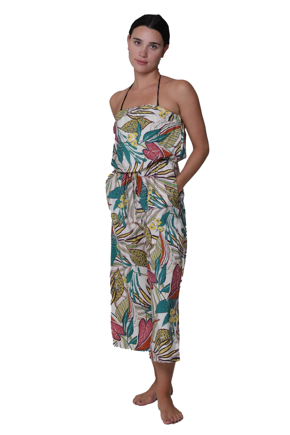 women's jumpsuits made of satinJ Valdi Funky Palm Bandeau Jumpsuit Cover Up - Multi