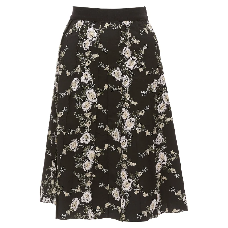 women's lace-up skirtsGiambattista Valli Floral Embroidered Wool Midi Skirt