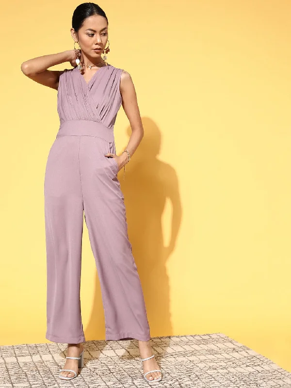 women's jumpsuits for maximalist fashionWomen Lavender Wrap Gathered Jumpsuit