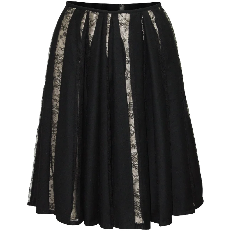 women's high-slit skirtsDries Van Noten Pleated Lace Midi Skirt in Black Wool