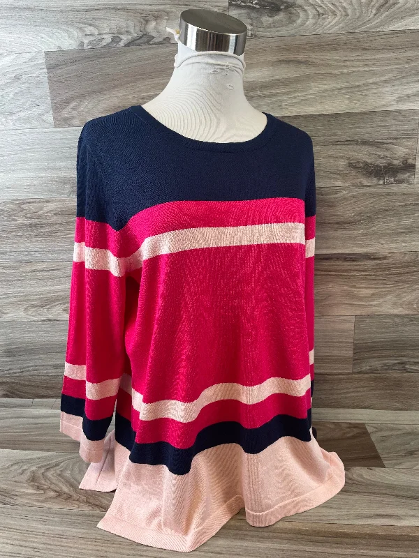 women's long sleeve tops with ribbed hemsTop Long Sleeve Basic By Liz Claiborne In Blue & Pink, Size: L