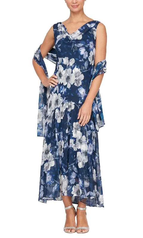 women's bow dressesAlex Evenings 8175903 - Printed Tea Length Formal Dress