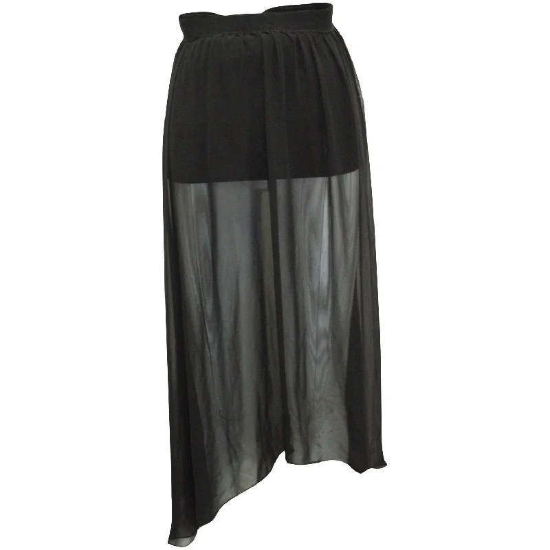 women's chiffon maxi skirtsAlice + Olivia Ruffle Embellishment Sheer Skirt in Black Polyester