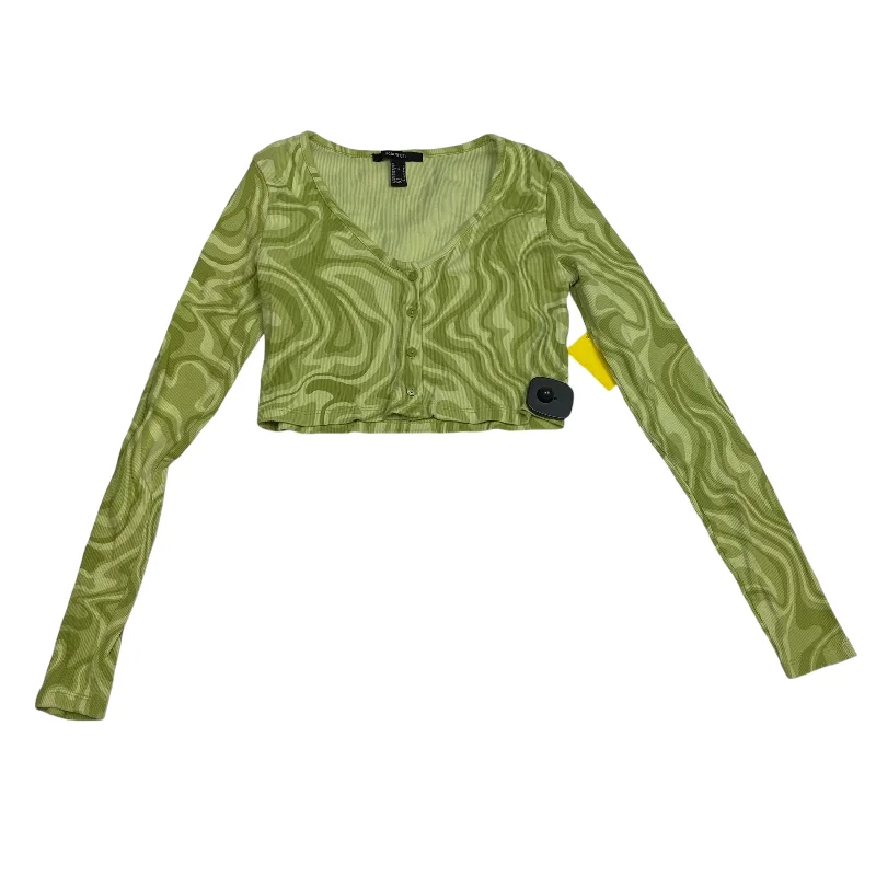 women's long sleeve tops with zippered closuresTop Long Sleeve By Forever 21 In Green, Size: S