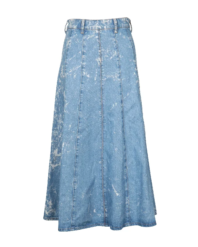 women's wool skirtsGanni Bleached High-Rise Midi Skirt in Blue Cotton Denim