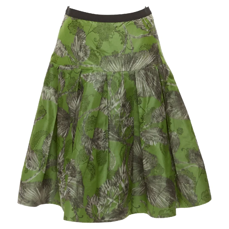 women's satin skirtsOscar De La Renta Lurex Floral Brocade Fitted Flared Midi Skirt