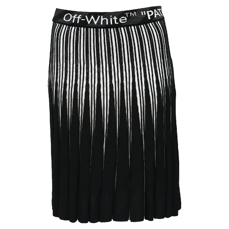 women's eco-friendly checked skirtsOff-White Logo-Waistband Pleated Skirt In Black Viscose