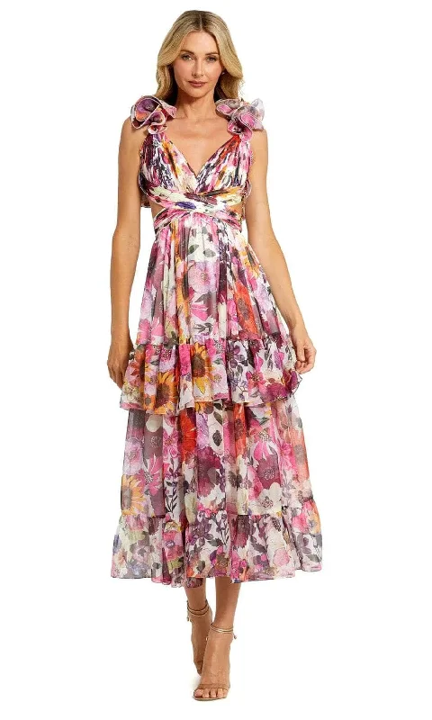 women's lace dressesIeena Duggal 56048 - Floral Print Tiered Evening Dress