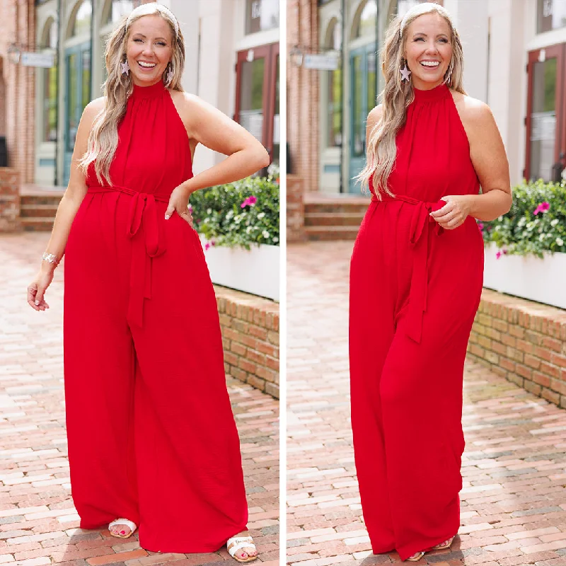 women's jumpsuits with rufflesBeautiful Essence Jumpsuit, Red