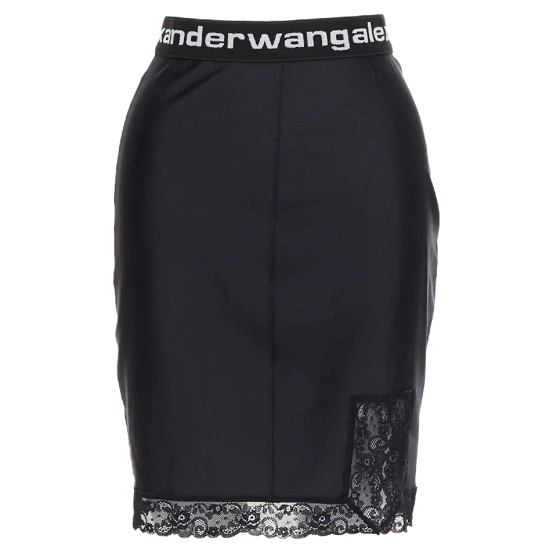 women's sustainable striped skirtsT Alexander Wang Lace Trim Logo Tape Waistband Mini Skirt