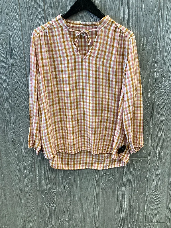 women's long sleeve tops with button-down frontsTop Long Sleeve By Old Navy In Brown & Pink, Size: M