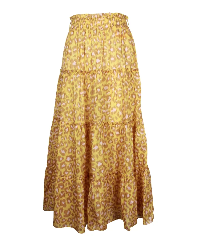 women's formal tiered skirtsZimmermann Leopard-Print Maxi Skirt in Yellow Cotton