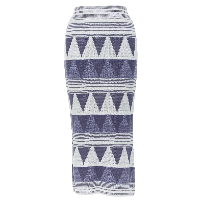 women's elastic-waisted skirts for pregnancyIssey Miyake Vintage Ethnic Geometric Cotton Knit Midi Skirt