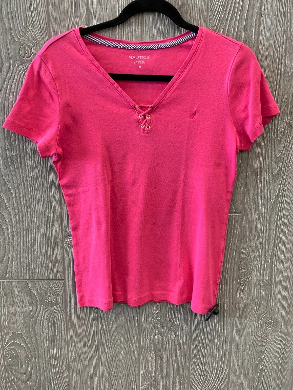 women's T-shirts with ribbed hemsPink Top Short Sleeve Nautica, Size M