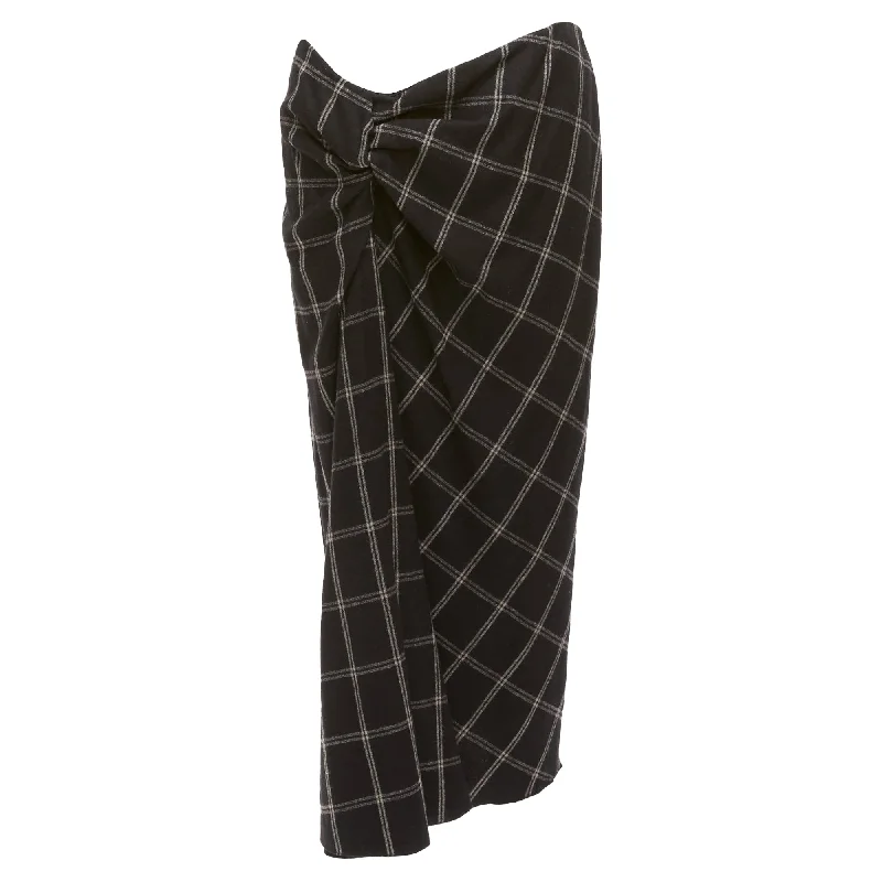 women's timeless satin skirtsLanvin Checked Wool Blend Drape Knot Midi Skirt