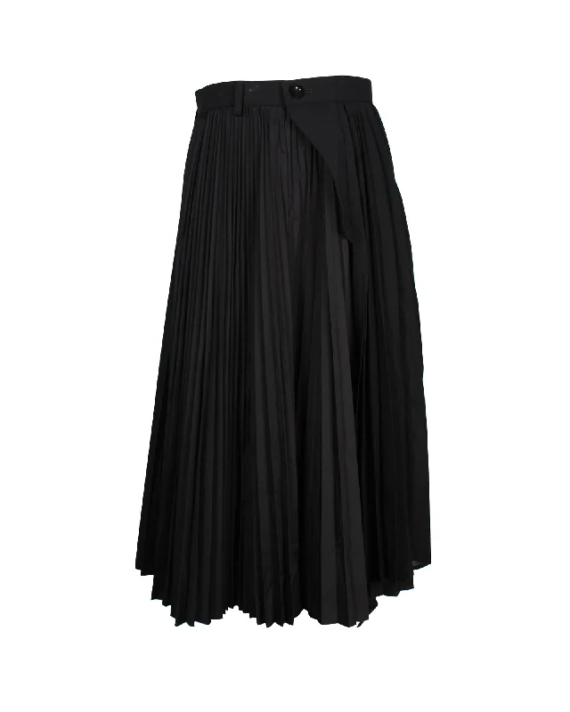 women's denim skirtsSacai Electric Pleated Midi Skirt in Black Polyester