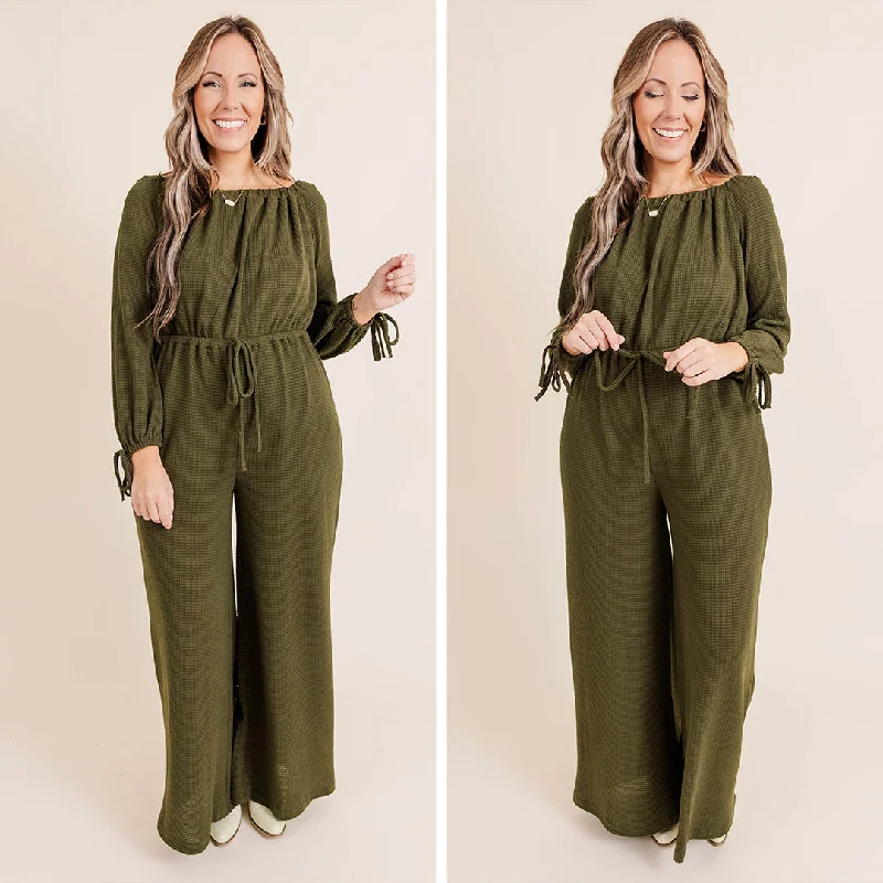 women's jumpsuits with spaghetti strapsRunning On Fumes Jumpsuit, Olive