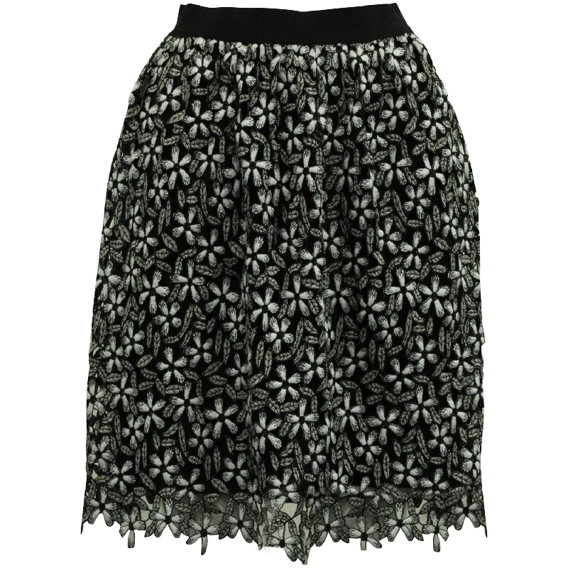 women's denim skirtsSelf Portrait Floral Guipure Lace Skirt in Black and White Midi Skirt Polyester