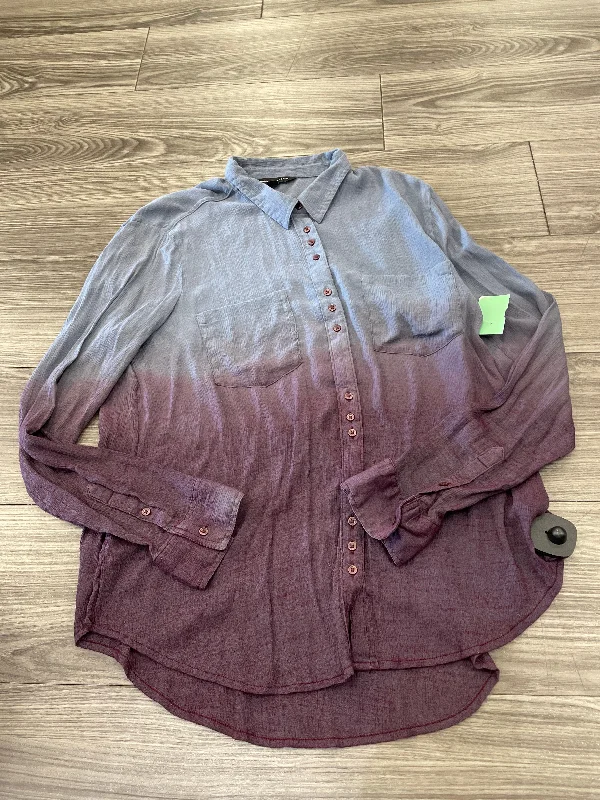 women's long sleeve tops with stripesTop Long Sleeve By Rock And Republic In Grey & Purple, Size: L