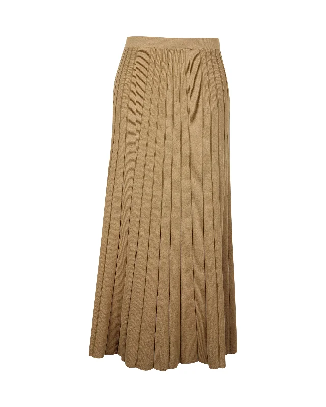 women's casual skirtsSandro Paris Ribbed Pleated Midi Skirt in Khaki Viscose