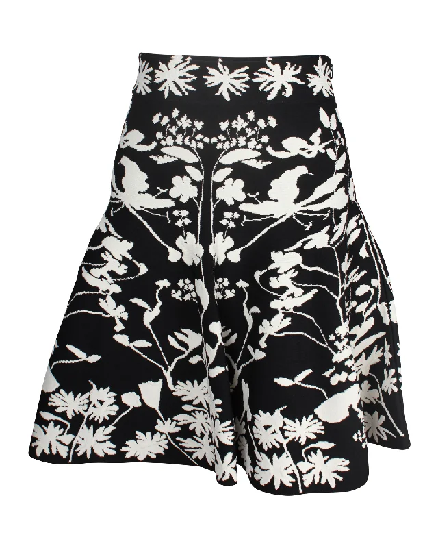 women's pencil pleat skirtsAlexander McQueen Floral Jacquard-knit Flared Knee-length Skirt in Black Viscose